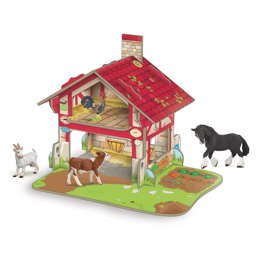 Mini Ferme Papo en carton renforcé, Collection MINI PAPO, jouet éducatif idéal pour enfants