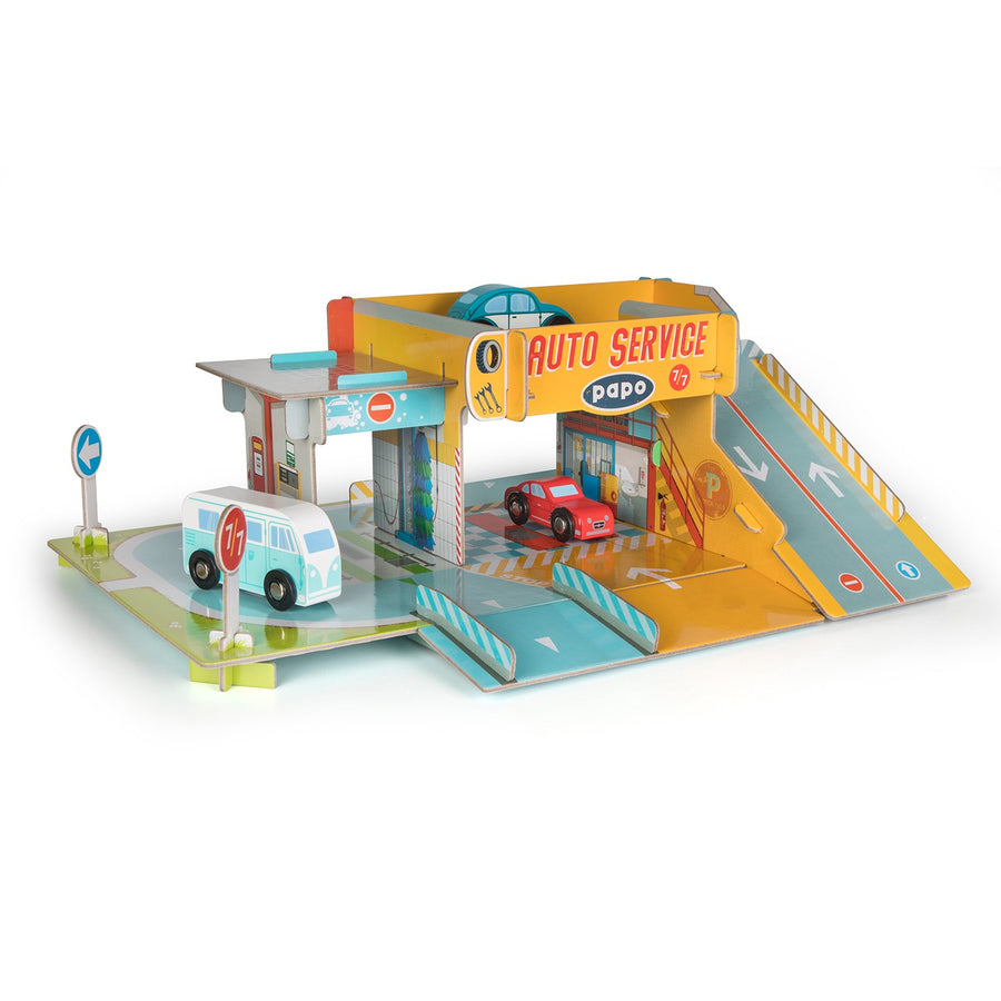 Le garage Papo en carton renforcé, Collection PAPO CITY, jouet éducatif idéal pour enfants