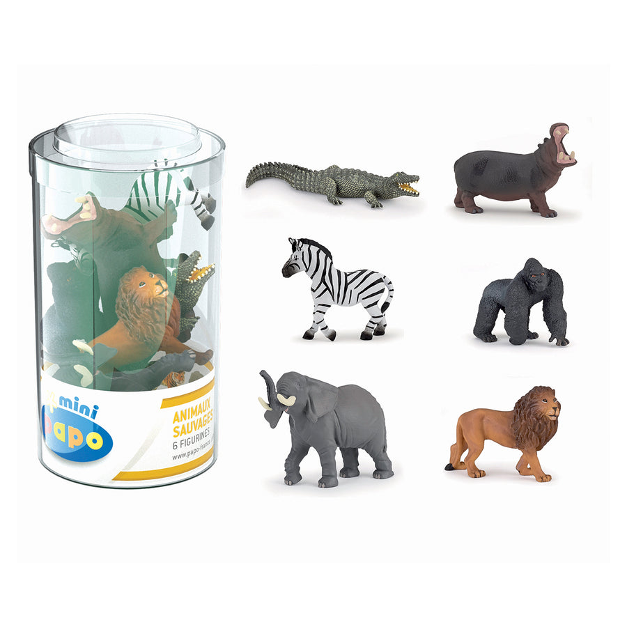 Mini PLUS Sauvages Lot 1 (Tube, 6 pcs) Papo en PVC, Collection MINI PAPO, jouet éducatif idéal pour enfants