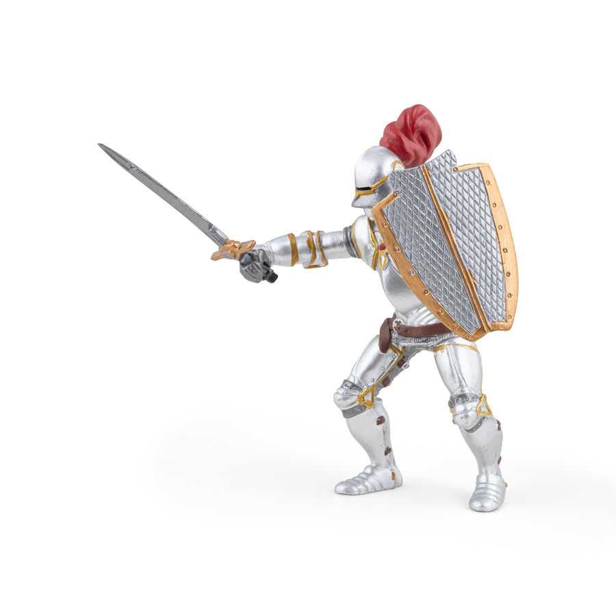 Chevalier en armure au plumet rouge Papo en PVC, Collection Médiéval, jouet éducatif idéal pour enfants et collectionneurs