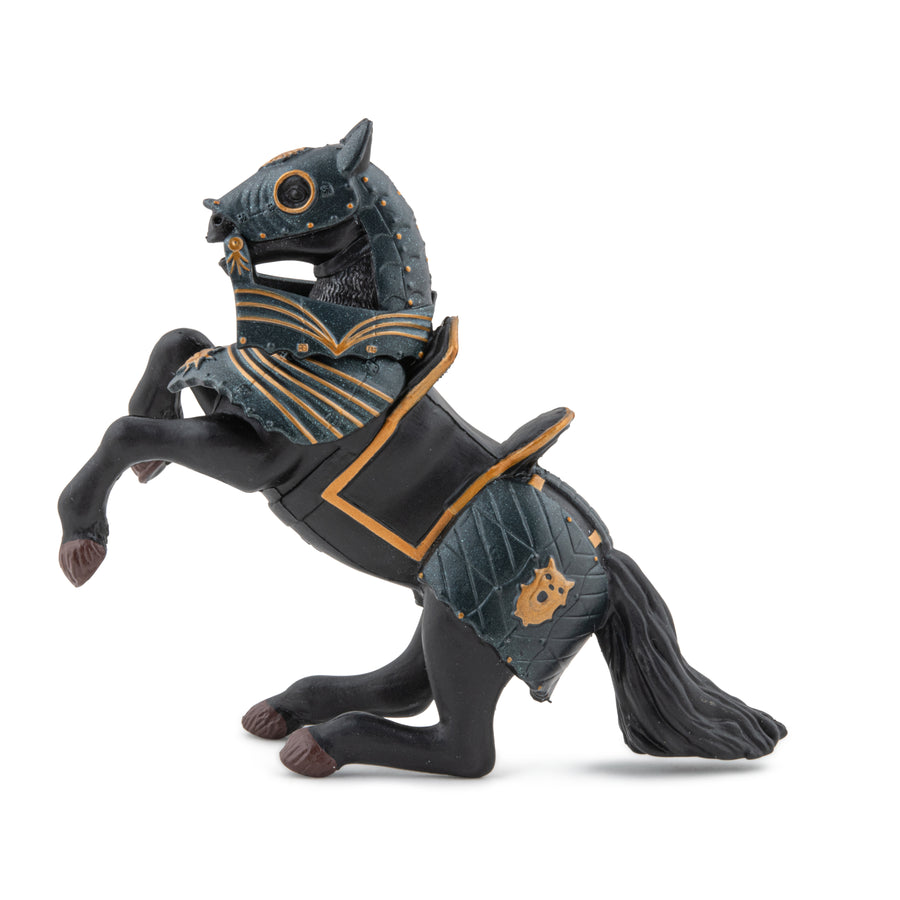 Cheval en armure noire Papo en PVC, Collection Médiéval, jouet éducatif idéal pour enfants et collectionneurs