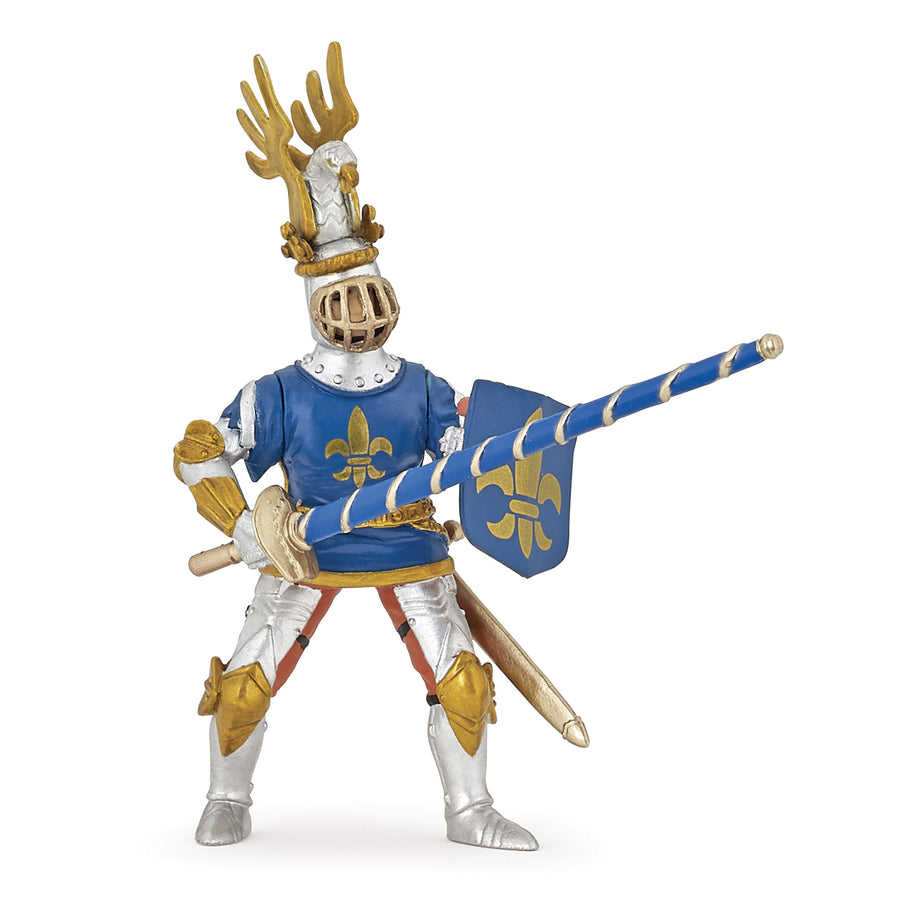 Chevalier bleu fleur de lys Papo en PVC, Collection Médiéval, jouet éducatif idéal pour enfants et collectionneurs