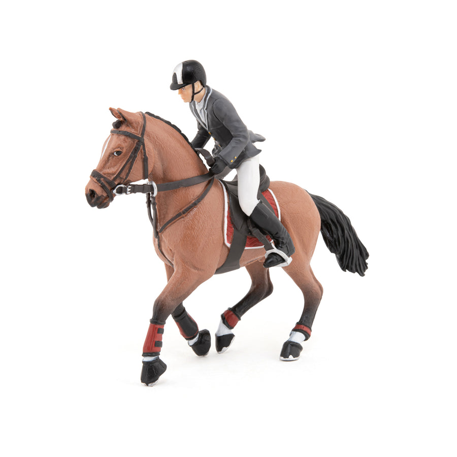 Figurine Cheval de concours et son cavalier Papo en PVC, Collection chevaux, jouet éducatif idéal pour enfants et collectionneurs