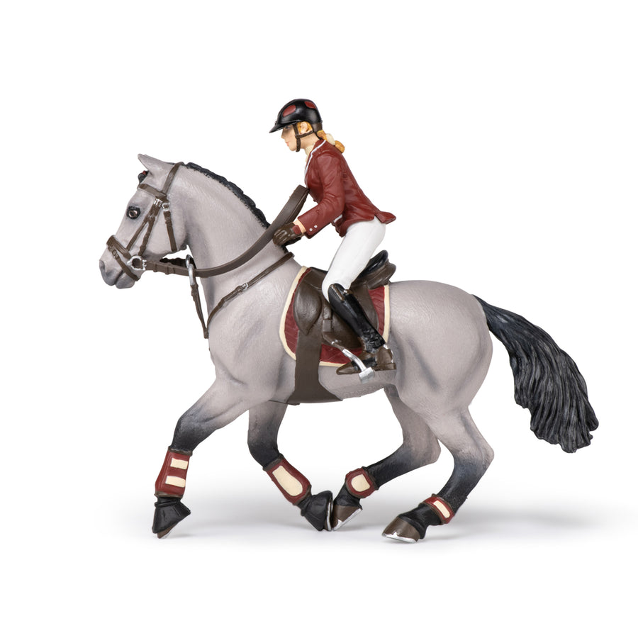 Figurine Cheval de concours et sa cavalière Papo en PVC, Collection chevaux, jouet éducatif idéal pour enfants et collectionneurs