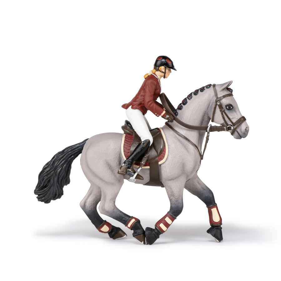 Figurine Cheval de concours et sa cavalière Papo en PVC, Collection chevaux, jouet éducatif idéal pour enfants et collectionneurs