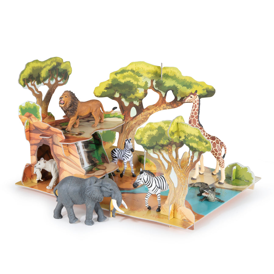 La savane Papo en carton renforcé, Collection Animaux sauvages, décor pour figurines, idéal pour enfants