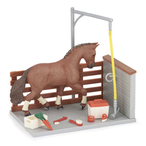 Aire de douche et ses accessoires Papo en PVC, Collection chevaux, jouet éducatif idéal pour enfants et collectionneurs